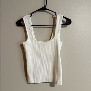 Vince Cream Ribbed Square Neck Tank Top NWT